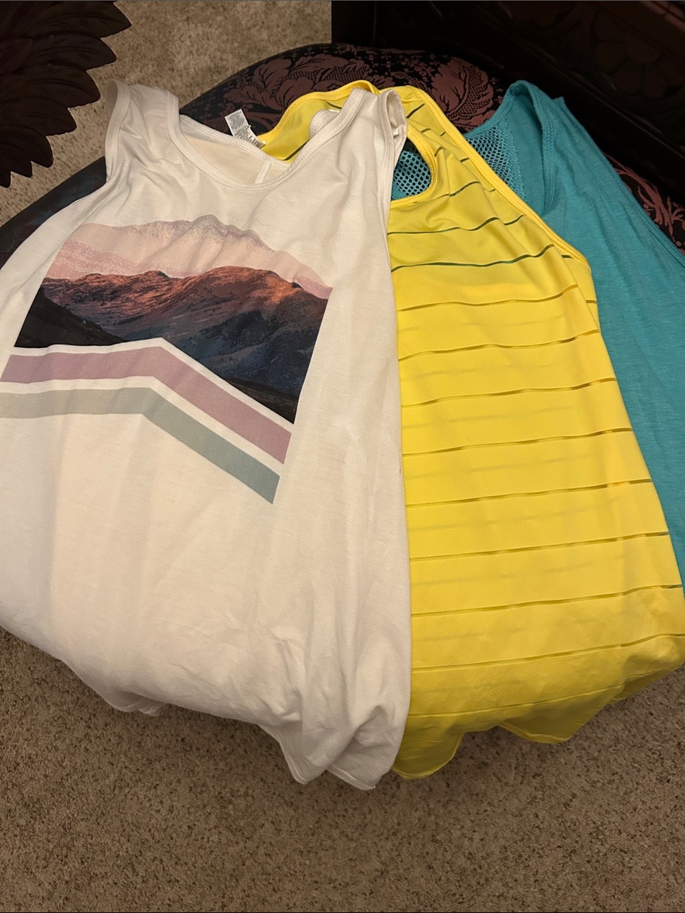 Women’s 3-Pack Tank Tops - White Graphic, Yellow, Teal